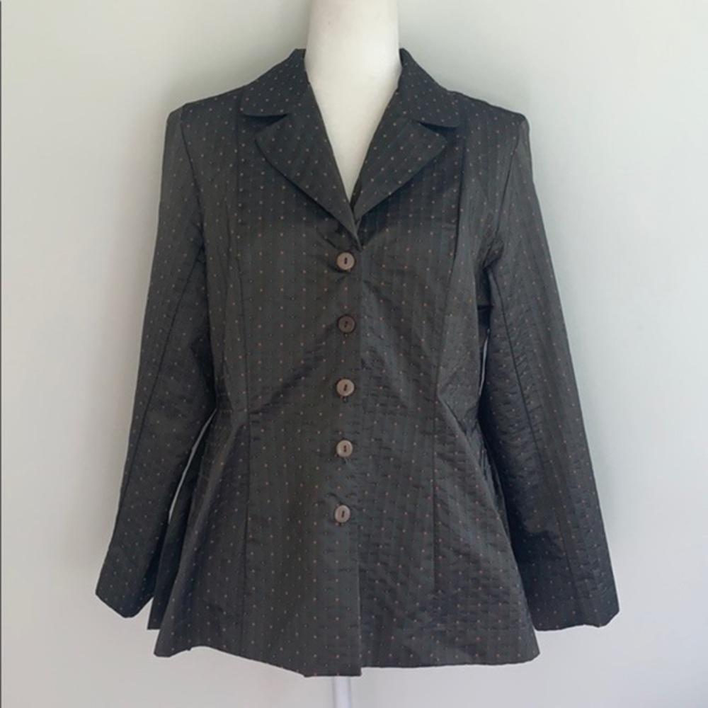 𝅺SpiritHouse olive color silk front button closure jacket